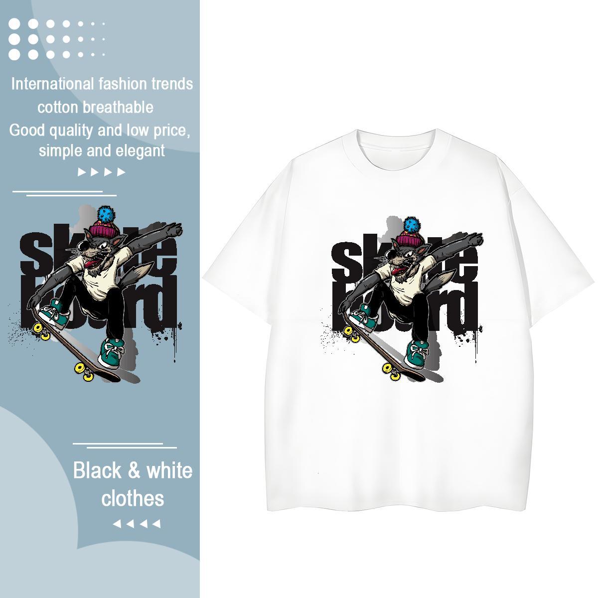 Loose Fit T-Shirts wolf Breathable Short Sleeve Daily Outfit Custom Cartoon 230g Pure Cotton Men Clothes T-Shirt Fashion Designer Tees Shirts