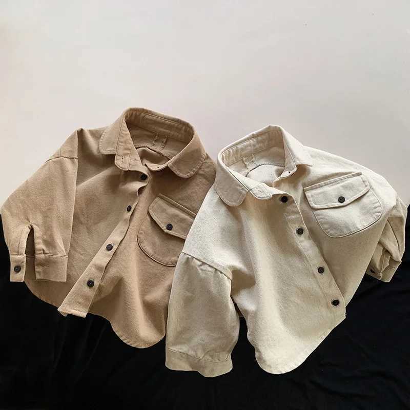 2024 new childrens long sleeved shirt jacket baby pocket jacket fashionable girls cardigan wool sweater retro childrens jacket boys jacket autumn clot