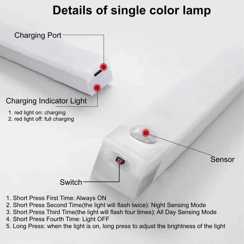 USB Rechargeable Motion Sensor LED Cabinet Light for Kitchen Bedroom Wardrobe Induction Wireless Night Lamp for Corridor Stairs Y240814