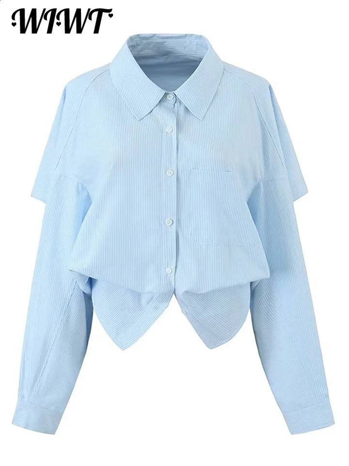Fashion Turn-down Collar Striped Shirt Women Spring Loose Single Breasted Long-Sleeve Leaking Back Shirts Female Streetwear 240815