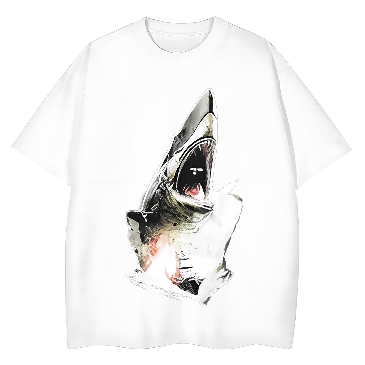 TOP Quality T shirt shark Breathable Short Sleeve Street Casual Plus Size Cartoon 230g Pure Cotton Men Tops Tees Customized Wear