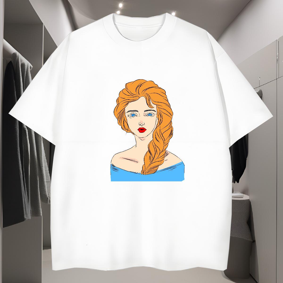 T Shirts Men 230g 100% Cotton portrait Daily Outfit Short Sleeve O-Neck Asian Size Tshirt for Man Woman Factory Direct Comfortable Clothes
