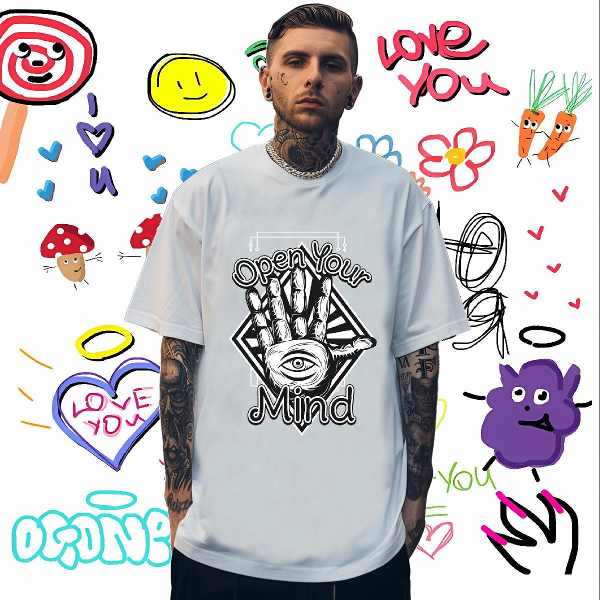 T-Shirts 230g Pure Cotton hands Spring Summer Breathable Short Sleeve Anime Mens Tshirts Brand Classic Tee Shirt