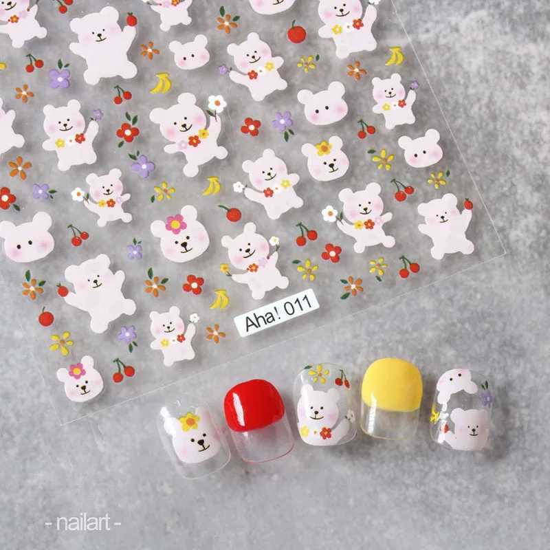 Cute Cartoon Nail Art Stickers Bear Rabbit Flowers Panda Designs Adhesive Decals for Nails Manicure DecorationXJ240814