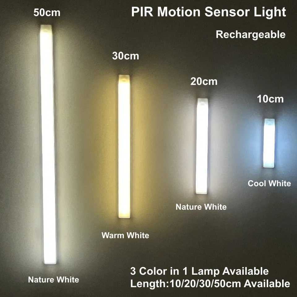 USB Rechargeable Motion Sensor LED Cabinet Light for Kitchen Bedroom Wardrobe Induction Wireless Night Lamp for Corridor Stairs Y240814
