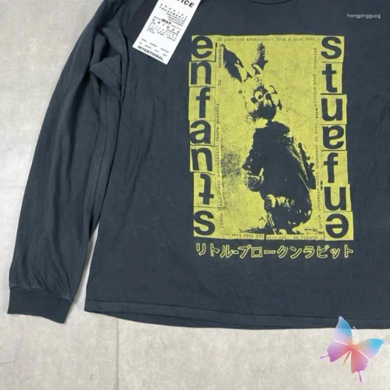 Men's Hoodies Hiphop Street Men Women Long Sleeve Tshirt ERD Sweatshirts Yellow Abstract Print Letter Vinatge Washed Hole Black Pullover