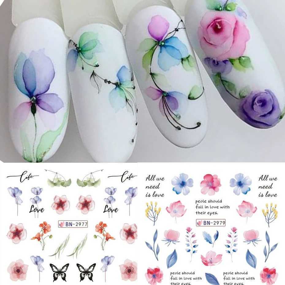 Ink Blooming Flower Water Decals Floral Leaves Graffiti Transfer Nail Stickers Love Heart Geometry Decals Manicure AccessoriesXJ240814