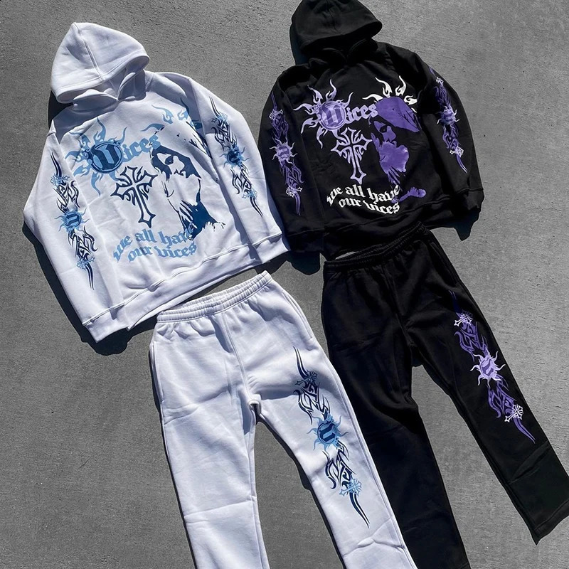 Zip Hoodie Rhinestone demon goth Sweatshirt Sport Coat Pullover Gothic Y2k Long Sleeve Oversized hoodie jacket Mens hoodies emo 240810