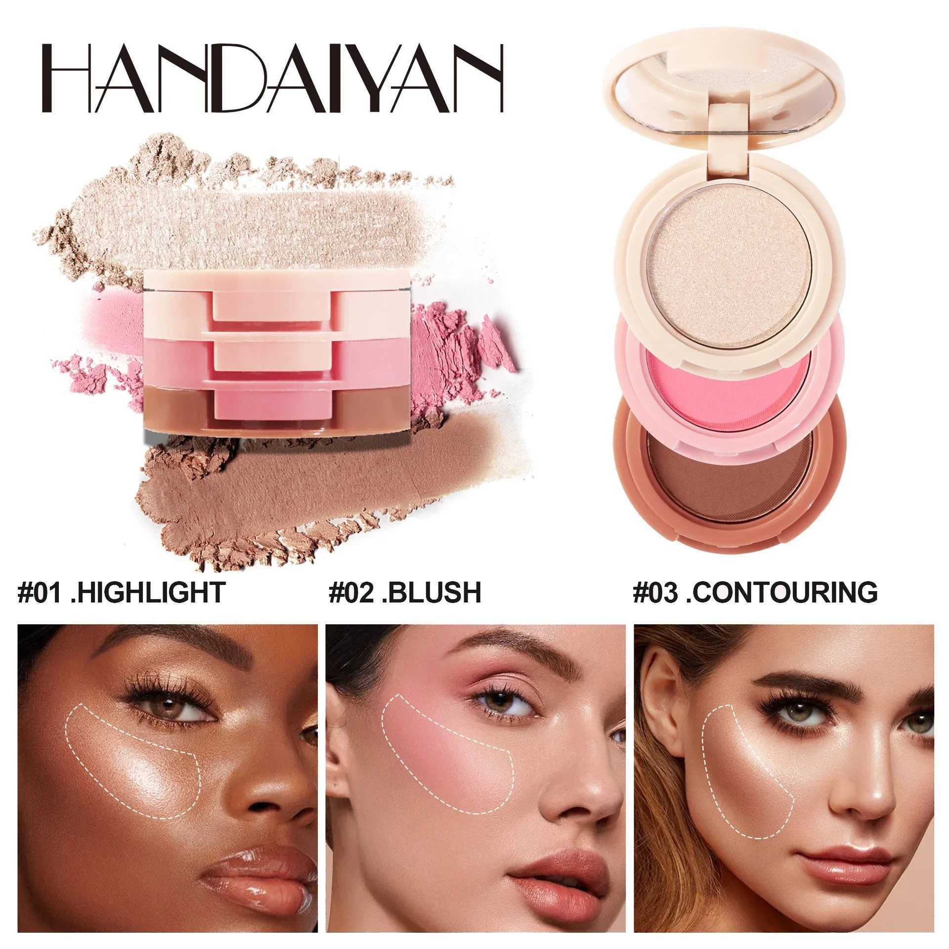 New 3 In 1 Matte Highlighter Contouring Blush Palette Pearly Shiny Eyeshadow Multifunctional Face Makeup Palette Female Cosmetic Y240815