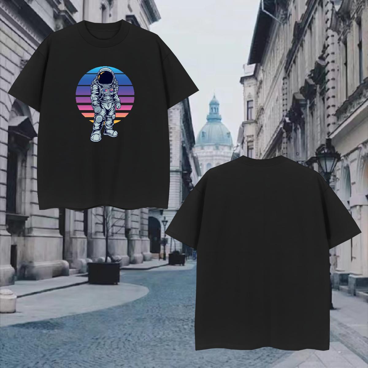T-Shirts for Men 230g Cotton universe High Street Hip Hop Short Sleeve O-Neck Cartoon Print Tshirts Casual New Loose Clothings