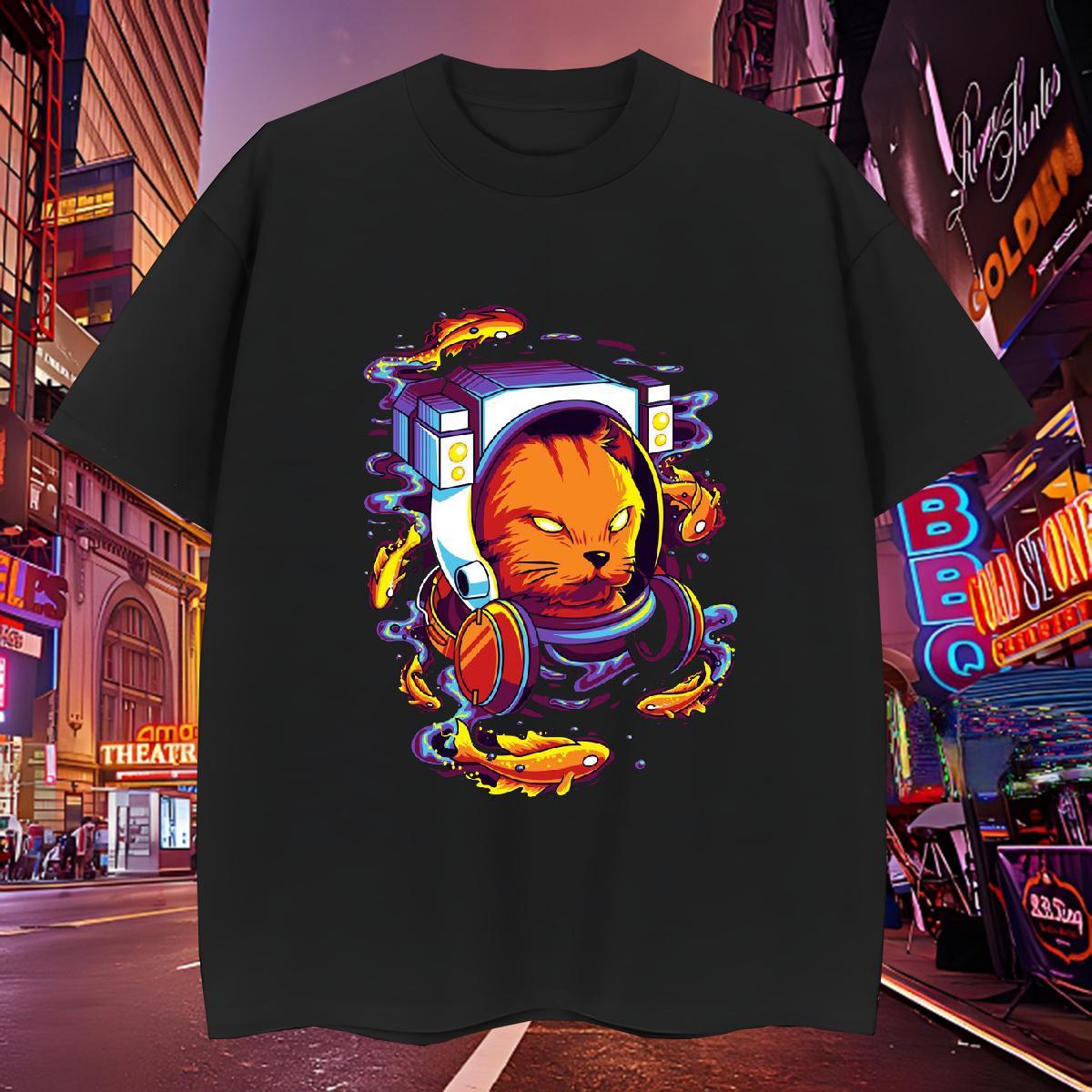 Popular Mens T Shirts cat Breathable Crew Neck Anime Printing Street Cartoon Print 230g Pure Cotton Tshirts Fashion Design Tees