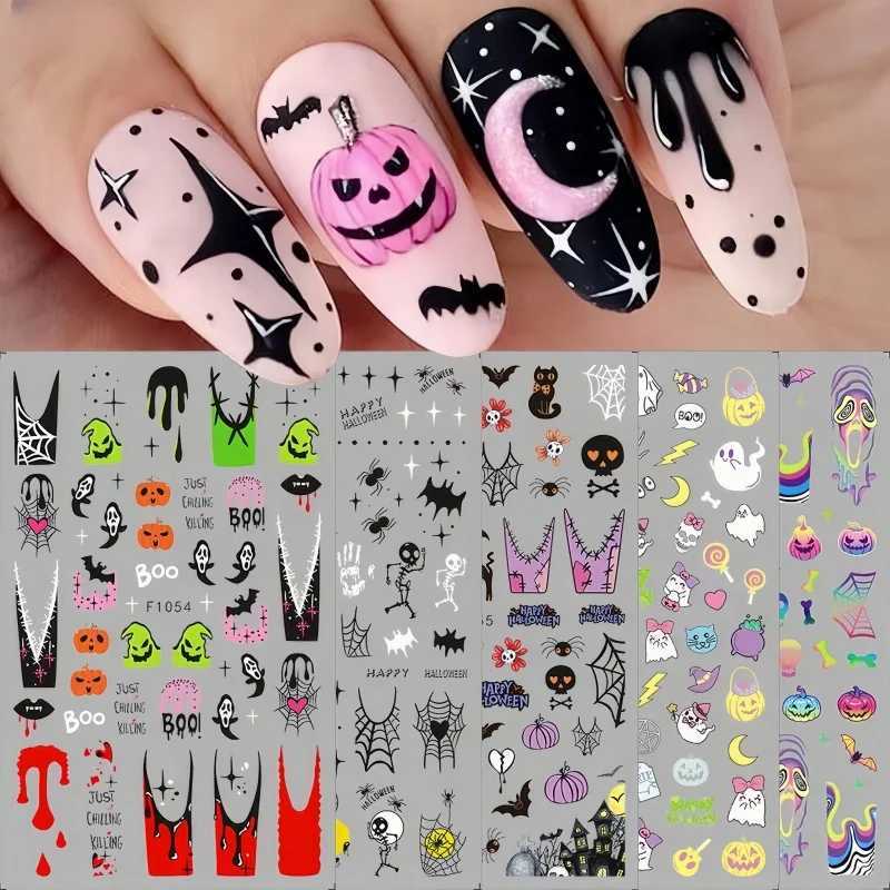 2024 New Halloween Nail Stickers Kawaii Cartoon Cat Nail Supplies Nail Decal Y2K Skull Bat Pumpkin Stickers For Nails DecorationXJ240814