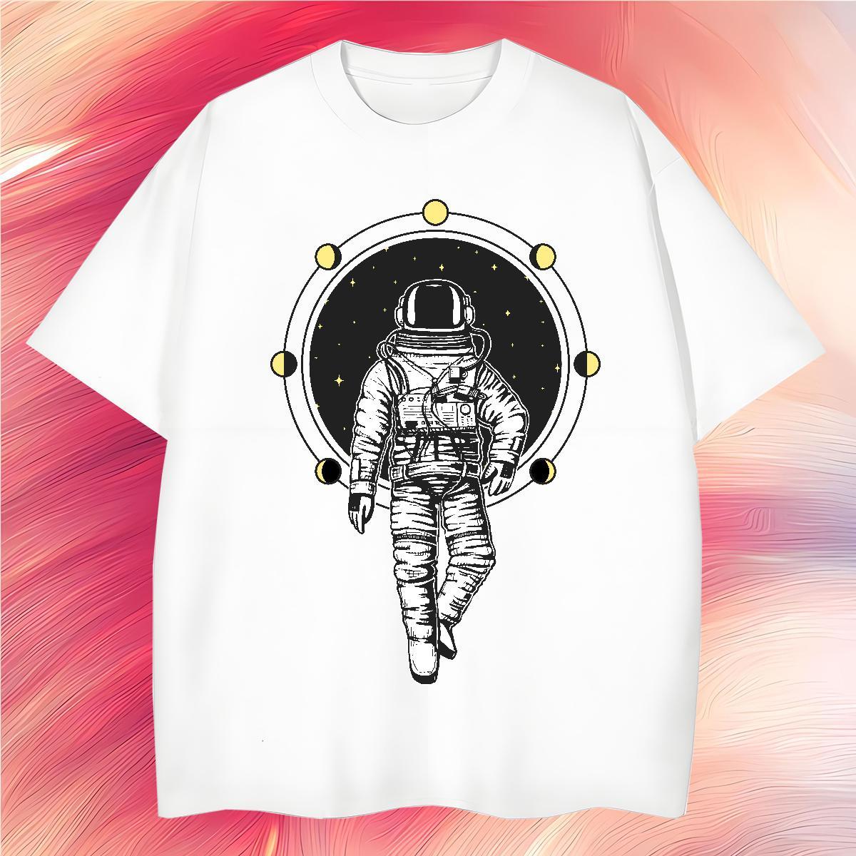 T shirt 230g Cotton universe Daily Wear Pure Cotton Cartoon Printing L-4XL Men Tops Tees 2024 New Comfortable Tee Shirt
