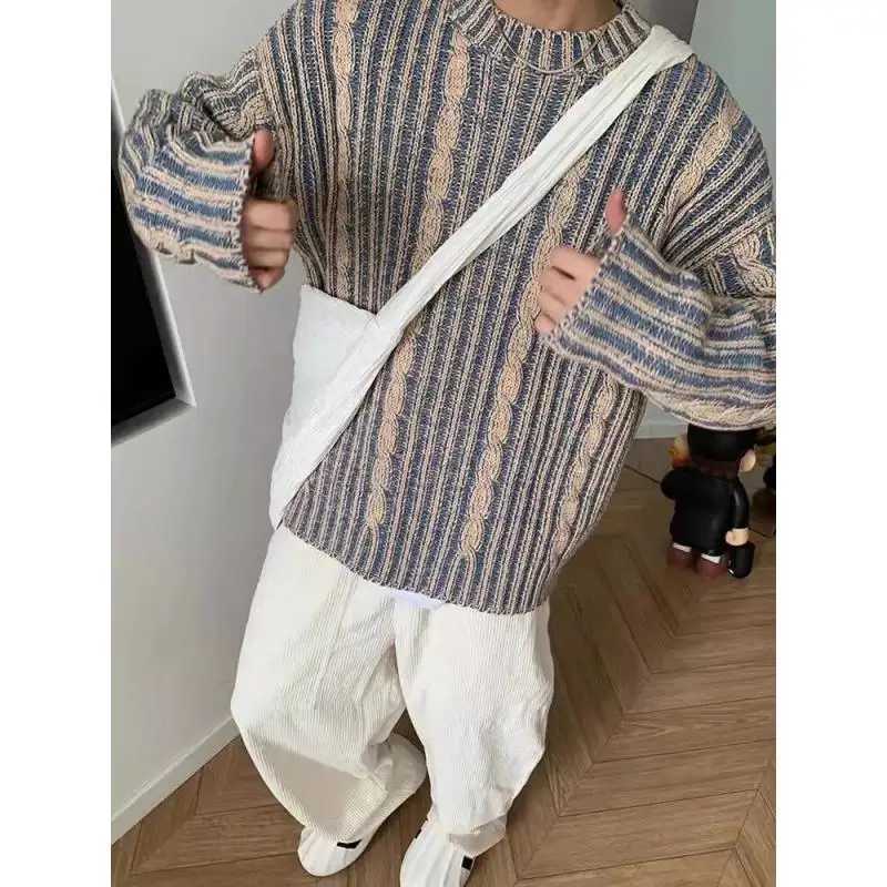 Striped Knitted Sweater For Men Korean Clothing Mens Winter Sweater Knitted Top Mens Winter Pullover 2024 NewXJ240814