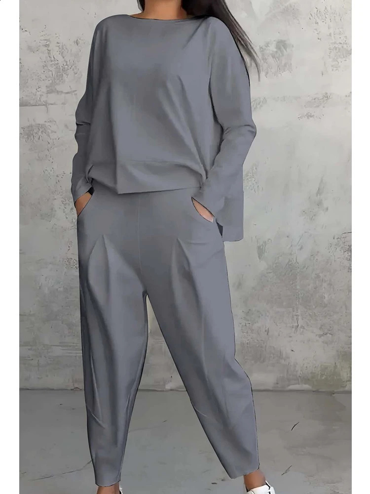Fashionable Irregular Top Women Set Long-sleeved Loose Female Two Piece Suits Ladies Pocket Trousers Sets Outfit Elegant Clothes 240814