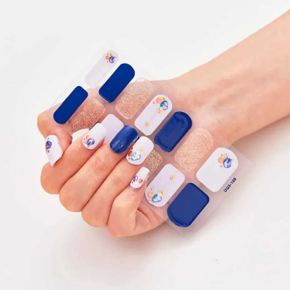 Semi Cured Gel Nails Art Stickers Fashion Solid Color Manicure Decal UV LED Lamp Need Gel Nail Decals Nail Sticker DecorationXJ240814