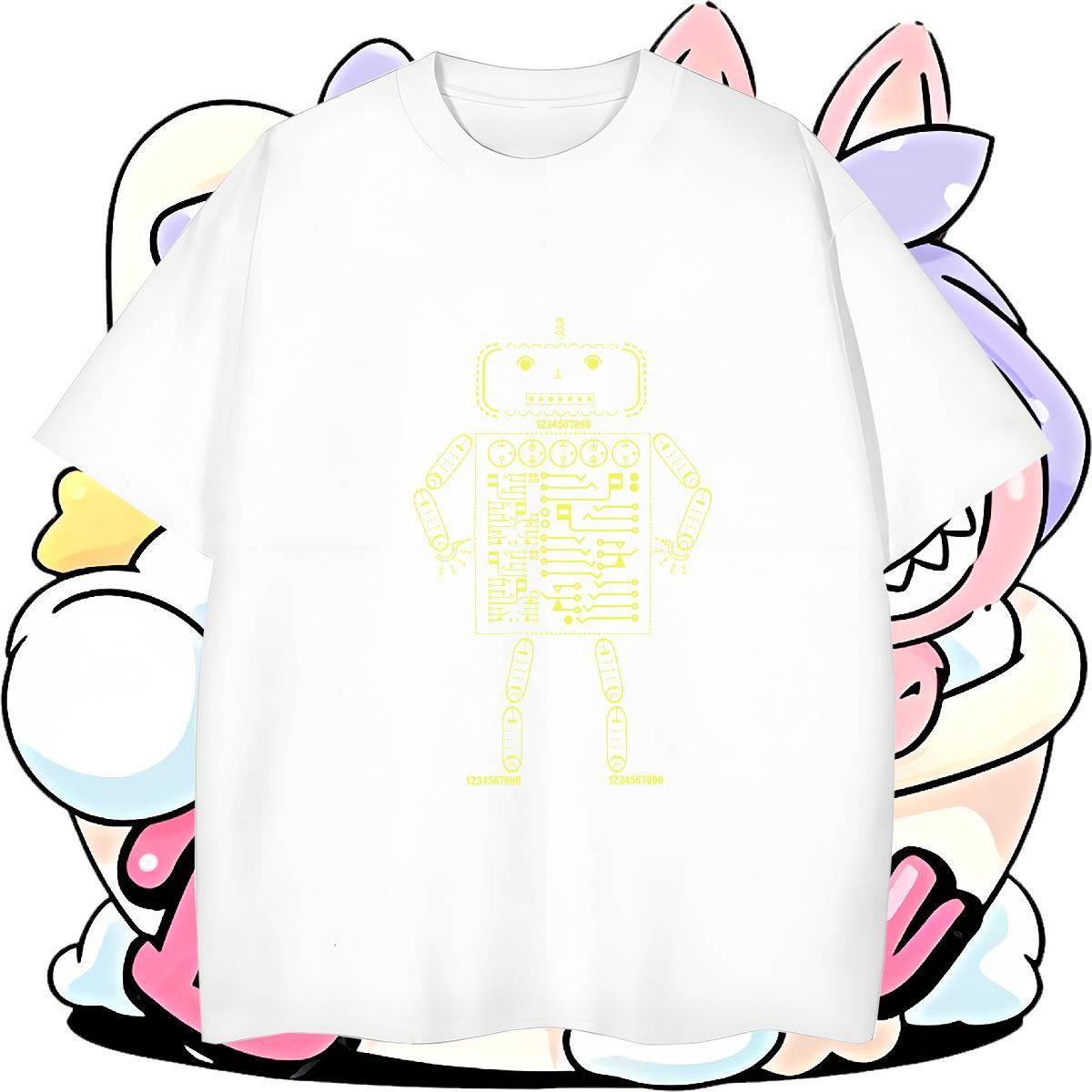 Loose robot Man T Shirts Casual Beach Couples T Shirts 230g Cotton New Breathable Crew Neck Skull Clothes