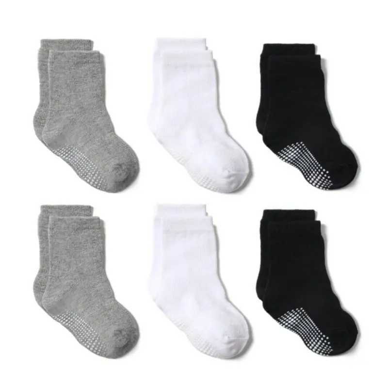 6 pairs/batch of new childrens anti slip socks made of cotton fashionable solid color for children aged 0-7 baby girl boy socks W240814