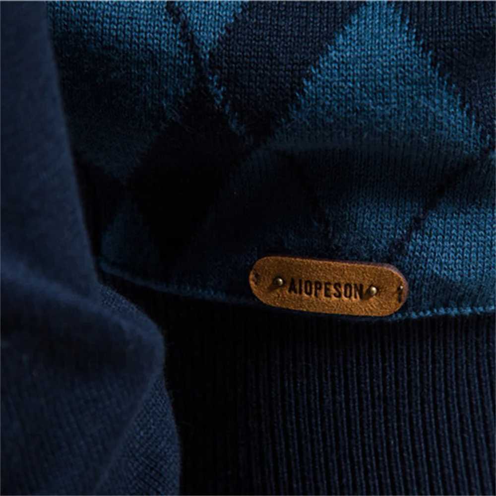 AIOPESON Argyle Men Sweaters Cotton Mock Neck Zipper Patchwork Pullover Men Winter High Quality Fashion Warm Sweaters for MenXJ240814