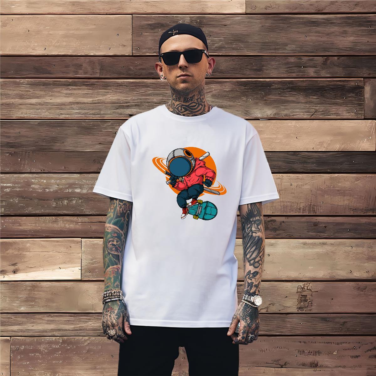 T Shirt For Man 100% Cotton 230g universe Casual Breathable Soft Floral Print Tshirt for Man Woman DIY TOP Quality Tee Shirt
