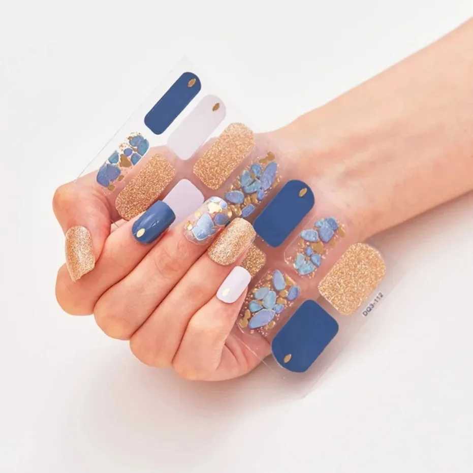 Semi Cured Gel Nails Art Stickers Fashion Solid Color Manicure Decal UV LED Lamp Need Gel Nail Decals Nail Sticker DecorationXJ240814