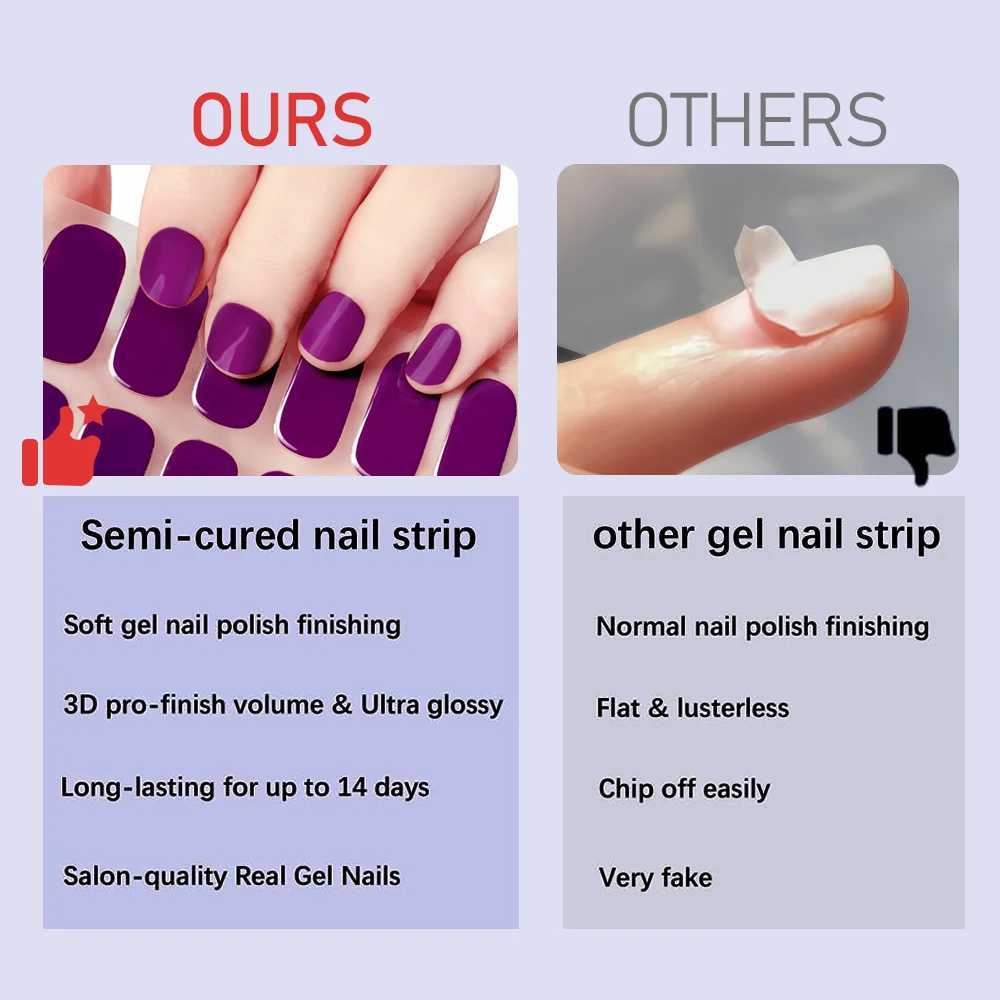 16 Tips Semi Cured Gel Nail Sticker Long-Lasting Nail Wraps Adhesive Press on Nails Sticker UV/LED Lamp Cured Glitter Nail DecalXJ240814