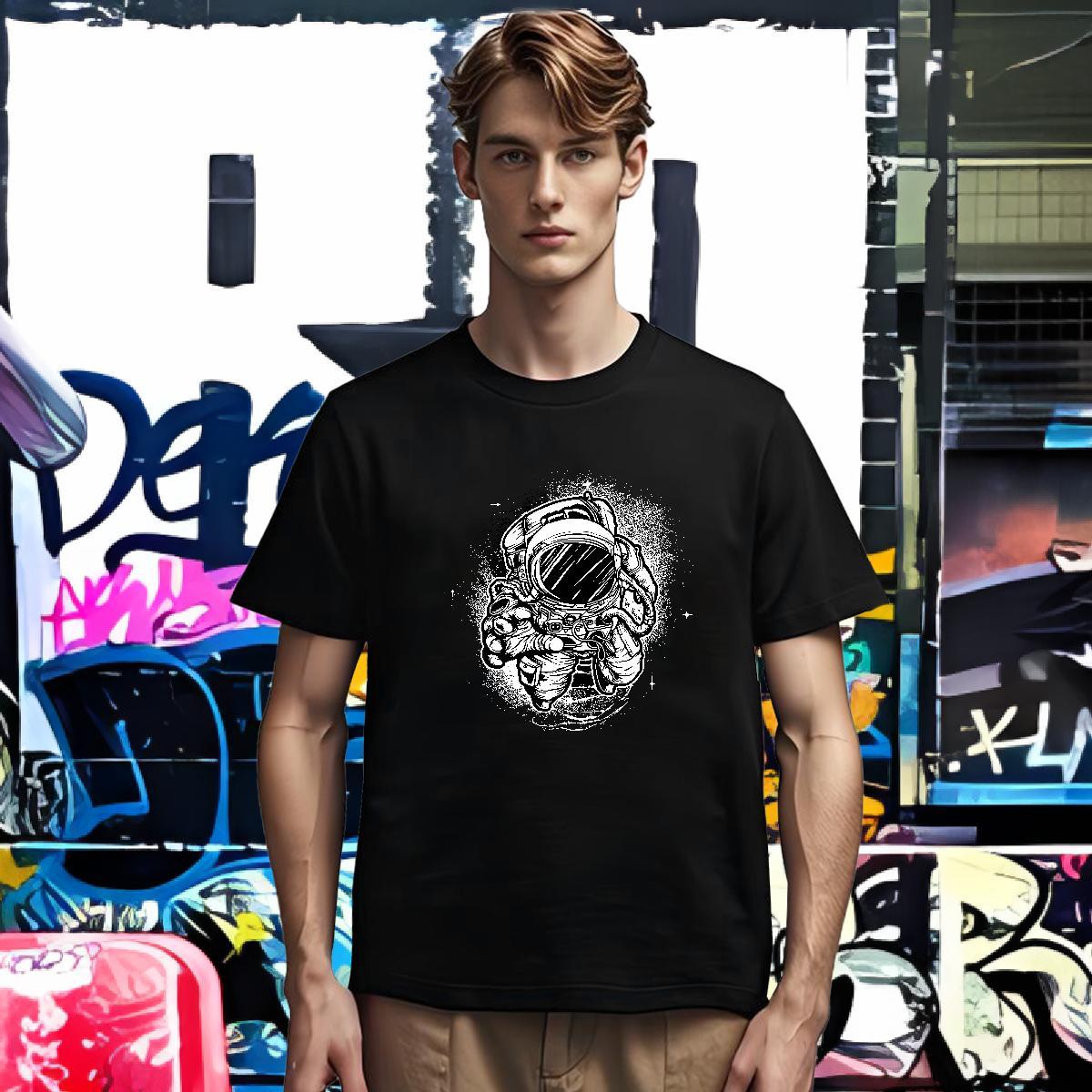 T Shirts Men 100% Cotton 230g cosmonaut Outdoor Breathable Short Sleeve DIY Logo Oversized Men Clothes T-Shirt Fashion Design TOP Quality Tees Shirts