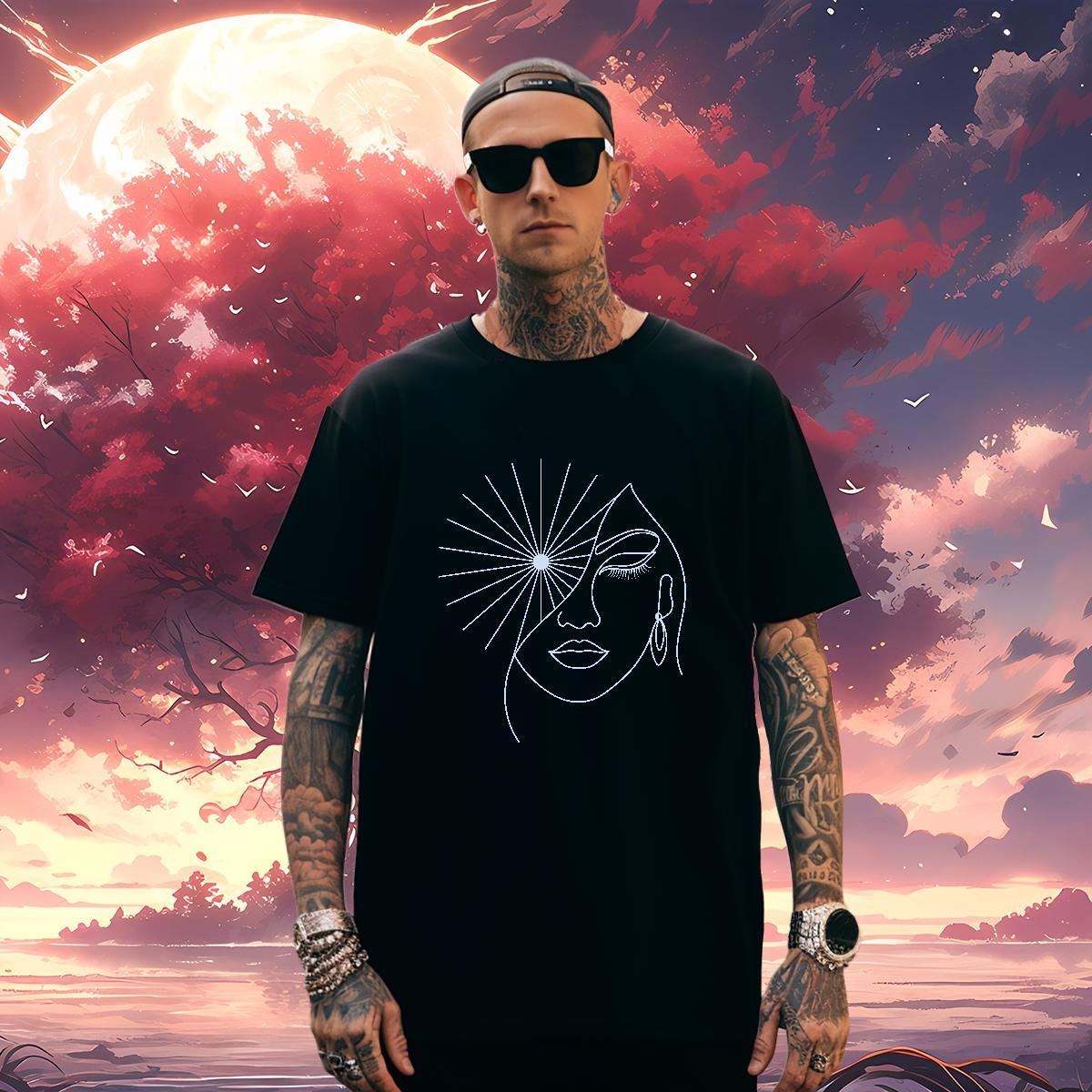 Loose portrait T Shirts Men Casual Daily Wear Men Tops Tees 230g Cotton 2024 DIY Breathable Short Sleeve DIY Logo Oversized Tee Shirt