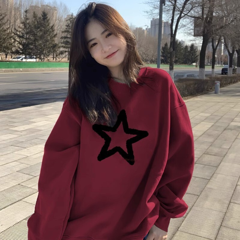 Star print hoodie for women 2024 autumn winter new Korean version loose and versatile student long sleeved thin pullover top trendy dongdumaoyi