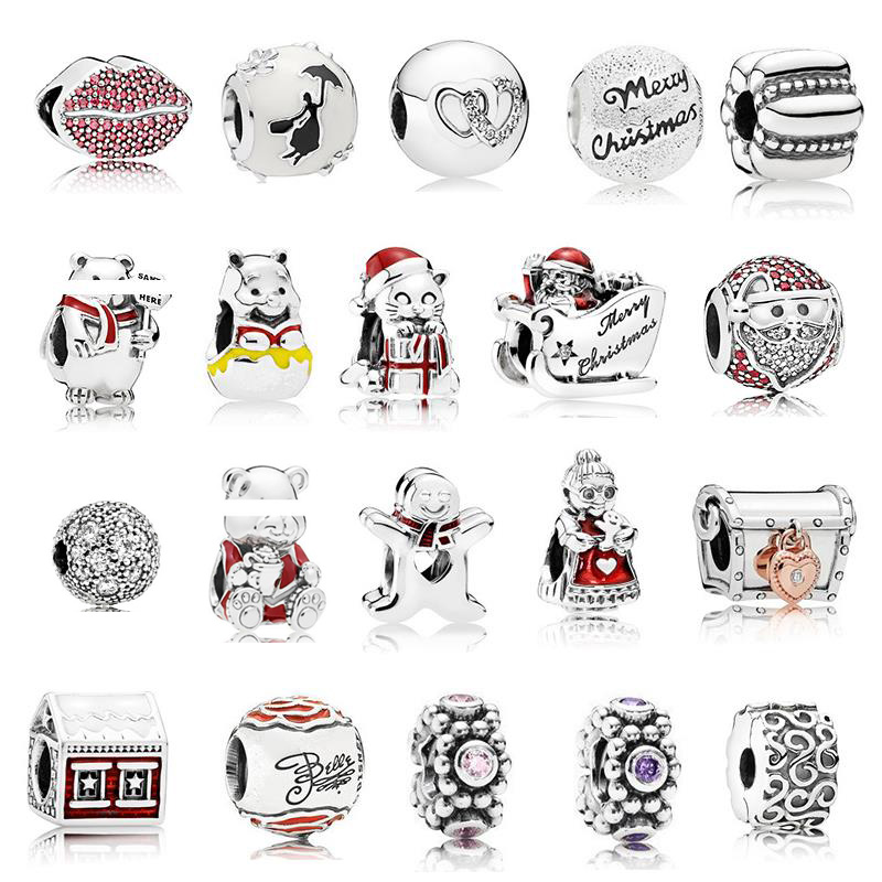 925 Sterling Silver Merry Christmas Santa Claus Gift Bear Clip Charms S925 Snake Bracelet Beads For Jewelry Making Free Shipping