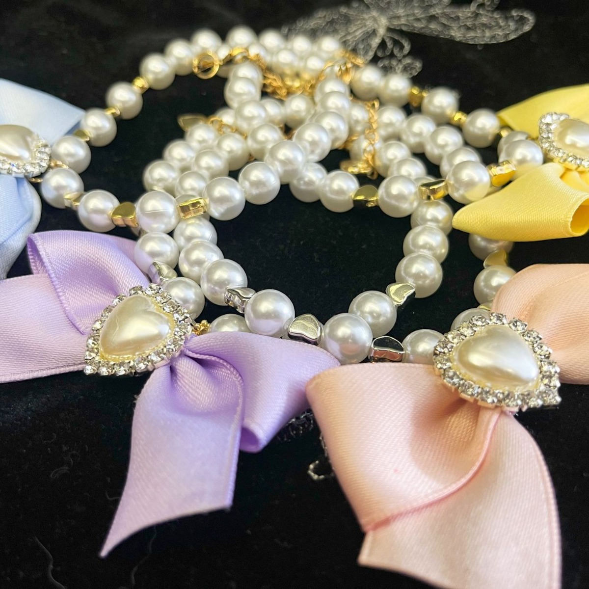 Dog Pet Colorful Collar Cat Collar Cute Pearl Decorative Necklace Day Bow Bow Neck Ornament