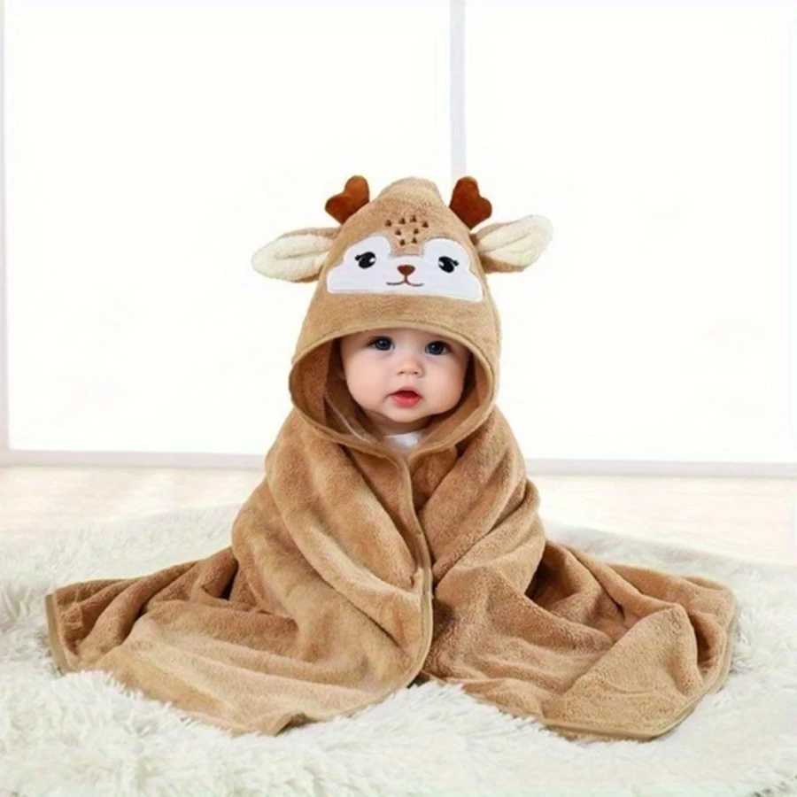1 pack cartoon animal baby swaddling blanket goes out to a stroller blanket wrapped in a polyester hooded bathrobe Y240815
