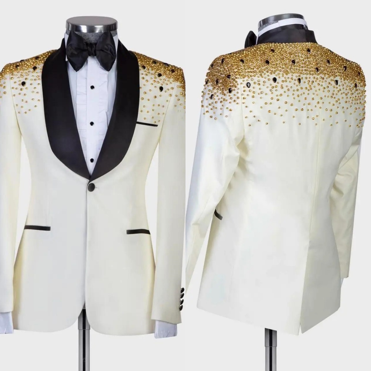 Modern Men's Wedding Suit Shawl Lapel Tailored Blazers Rhinestone Beaded Groom Jacket for Men One Button 2 Pieces Set Custom Made Coat(Pants+Jack
