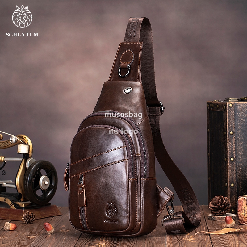 New high quality leather crossbody chest bag men's vintage senior head layer cowhide cross-border explosive men's front body bag