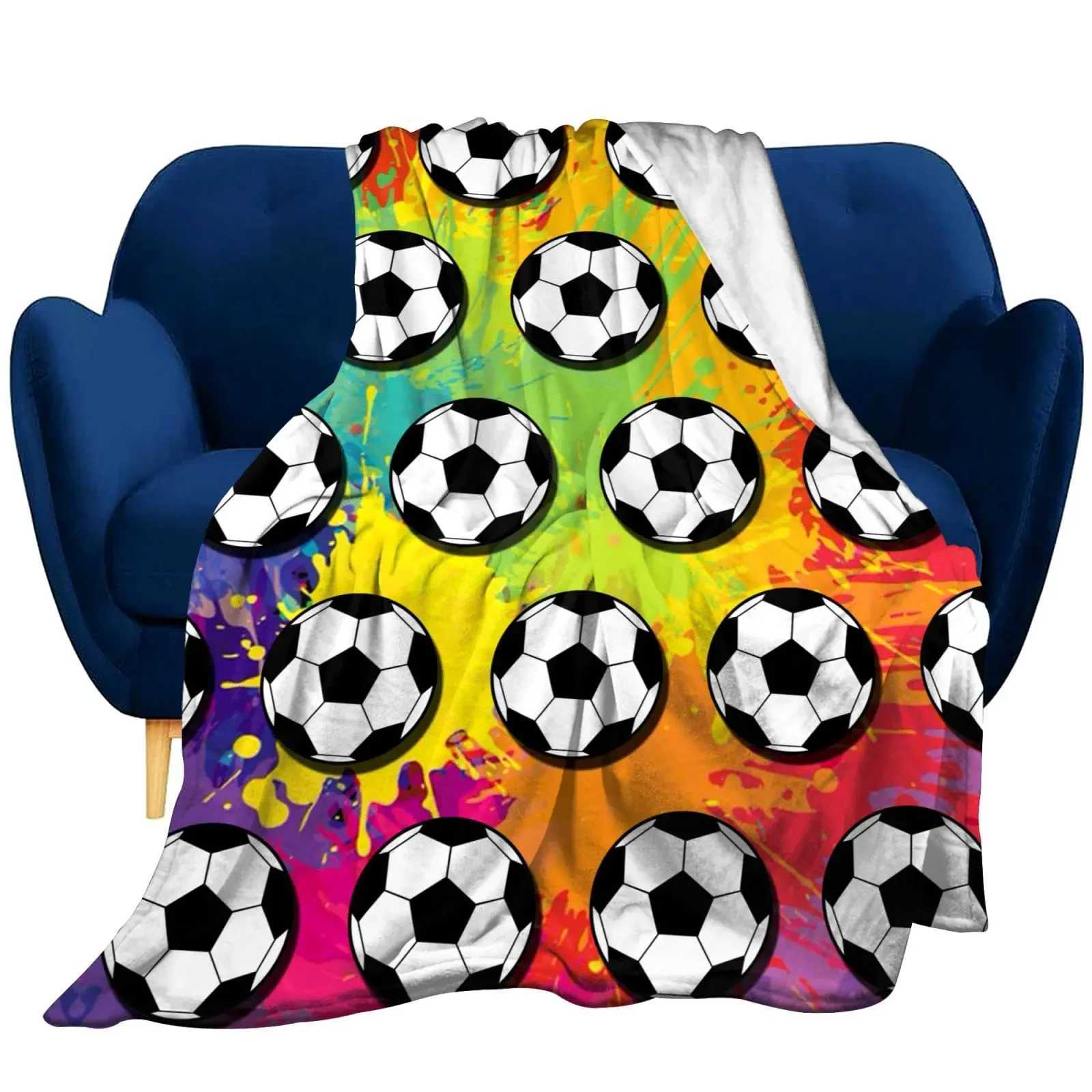 Football Throw Blankets Soccer Colorful Flannel Blanket for Kids Boys Adults Ball Sport Game Bed Sofa Blankets King Queen Size Y240815