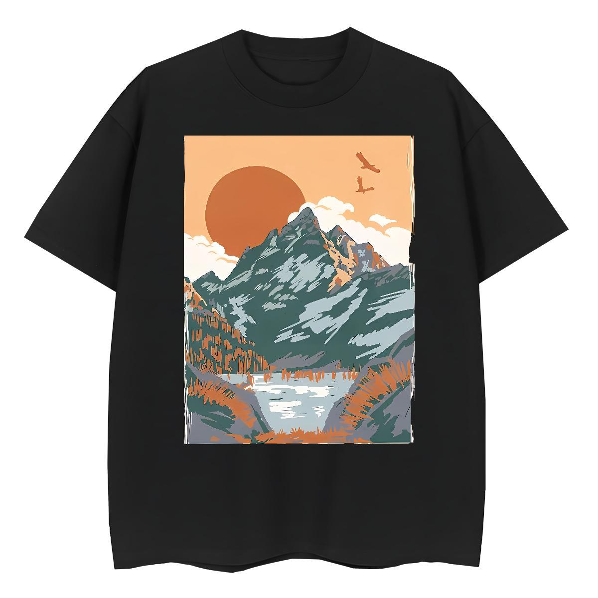 Brand Tshirt for Man Woman Anime Printing Street 230g Cotton Custom Print Oversized Short Sleeve O-Neck mountains T-Shirts Fashion New Tops Shirt