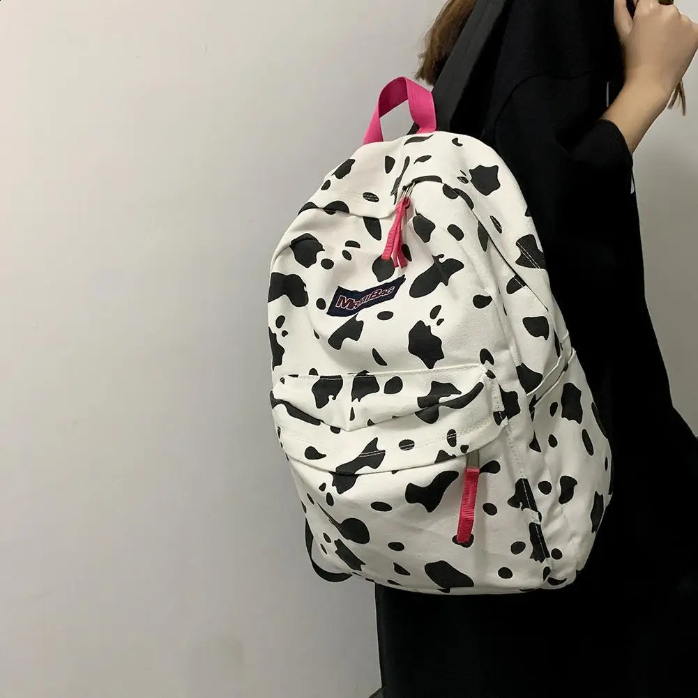 Preppy Style Canvas Zebra Cow Pattern Print Large Backpack Casual Women Handbags Students Korean Style Fashion Retro Bagpack 240813