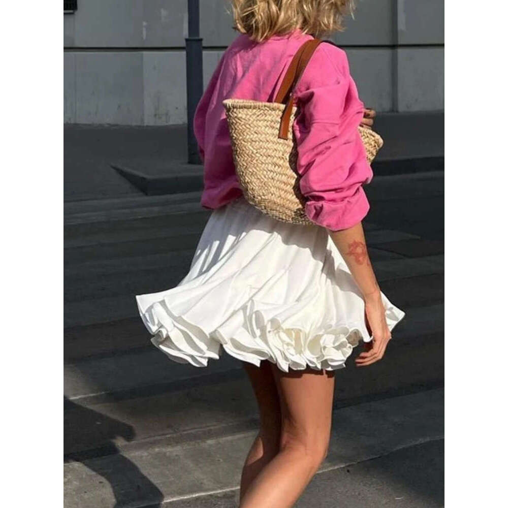 Summer DEEPTOWN White Sexy Cute Ruffle A-line Vintage Mini Pleated Tennis Skirt Elastic Waist Tutu Short Skirts for Women s