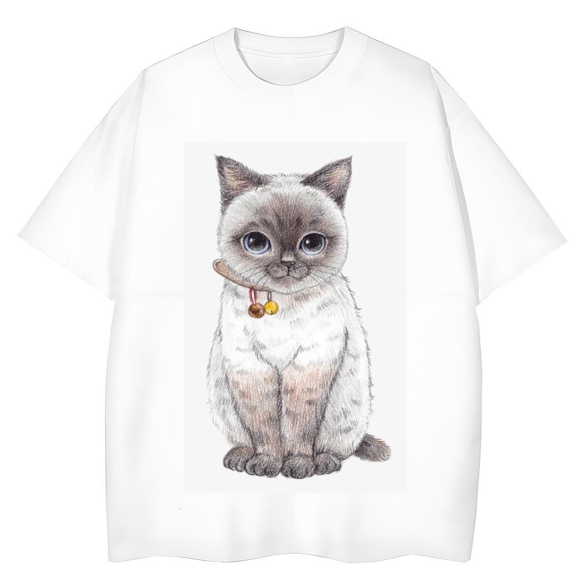 Comfortable T shirt cat Breathable Street wear Hip Hop Plus Size Cartoon 230g Cotton Couples T Shirts New Designer Tops