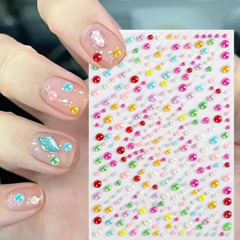 3D Colorful Bubble Pearl Round Glas Crystal Nail Stickers Dopamine Style Manicure DIY DecalsXJ240814