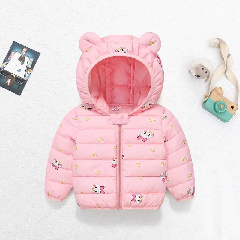 Childrens down cotton jacket 2024 new cartoon cute winter autumn hooded thick warm childrens boys and girls clothing jacket 0-5y W240814