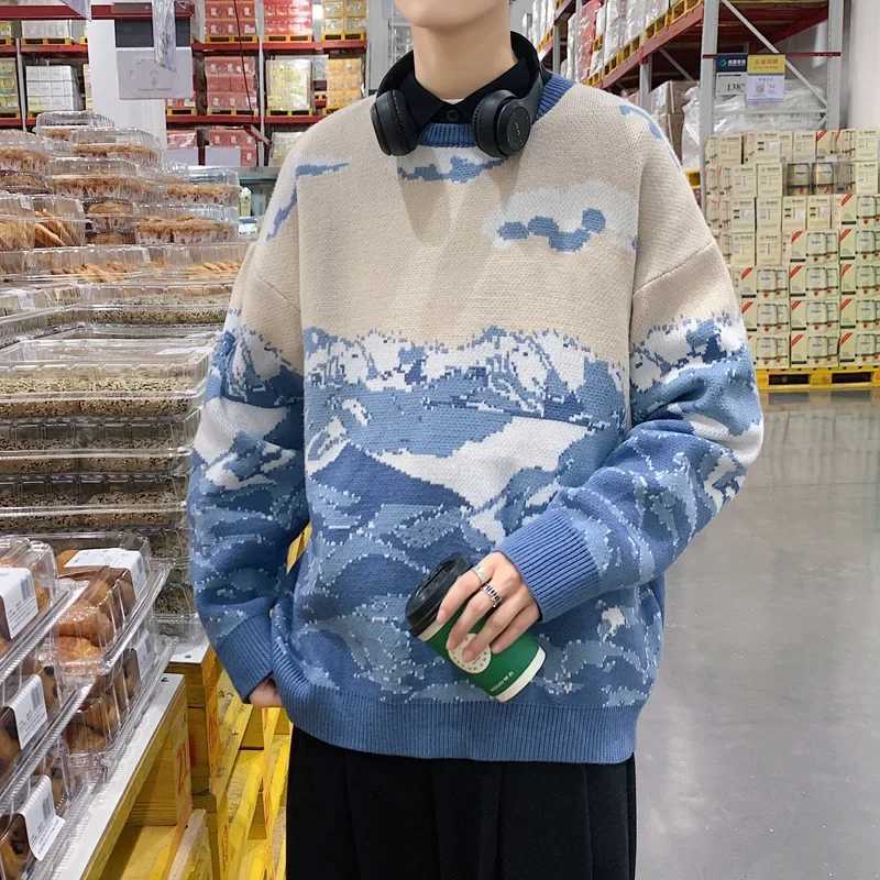 Mens Round Neck Sweater Autumn/winter Loose-fit Unique Casual Knitted Top Trendy Fall/winter SeasonXJ240814