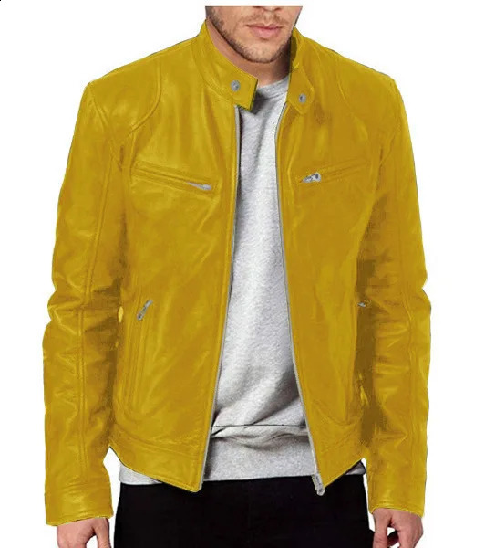 12 color mens leather jacket Mens youth standing collar punk motorcycle leather jacket 240814