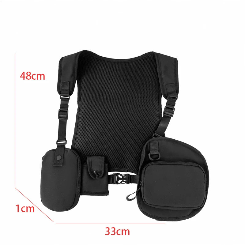Black Chest Rig Hip-Hop Men Bag Casual Function Outdoor Style Chest Bag Multi Pouch Tactical Vest Bags Streetwear Male Waist Bag 240815