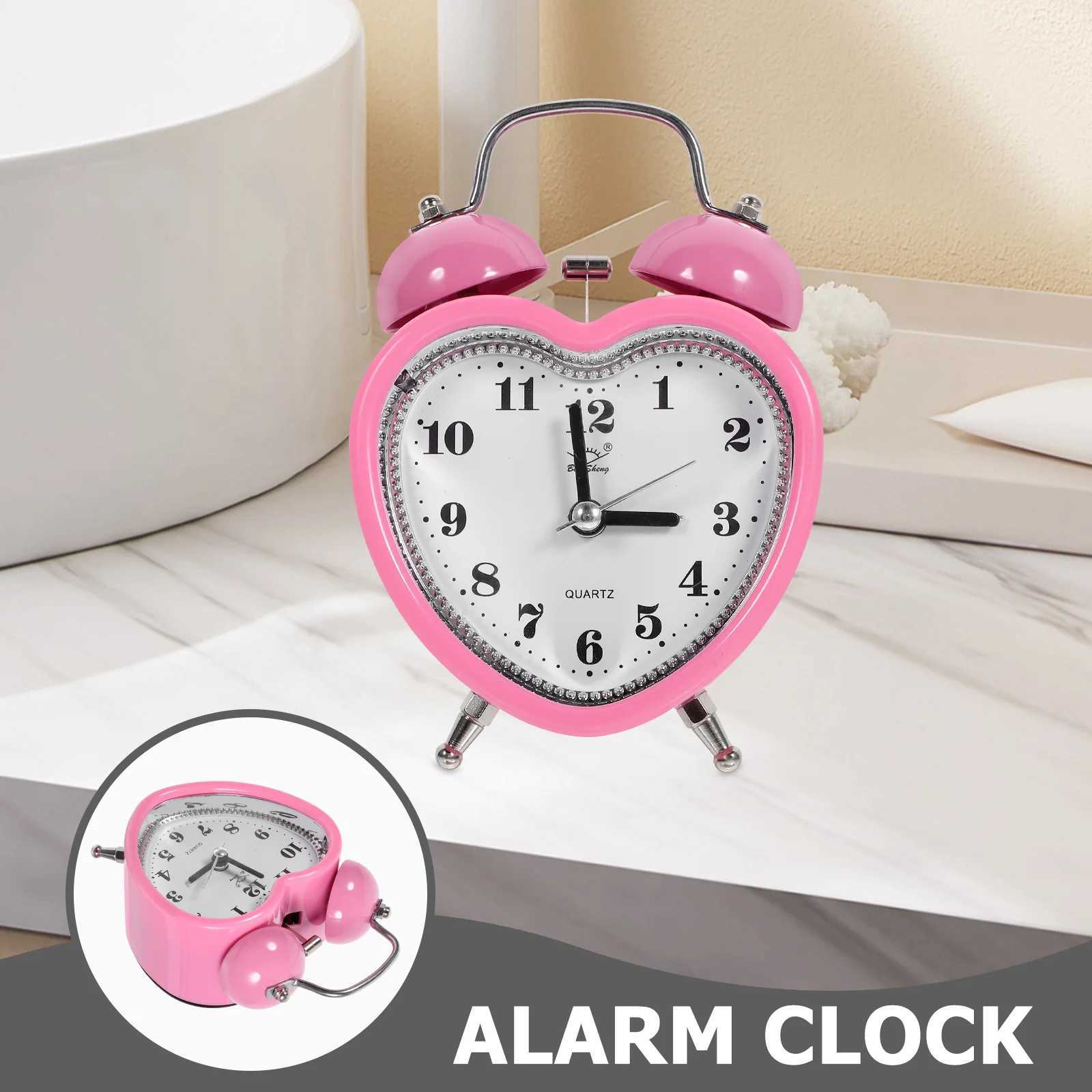 PVC Alarm Clock Heart Shape Bedside Table Silent Sweep Movement Operated Twin BellM240814