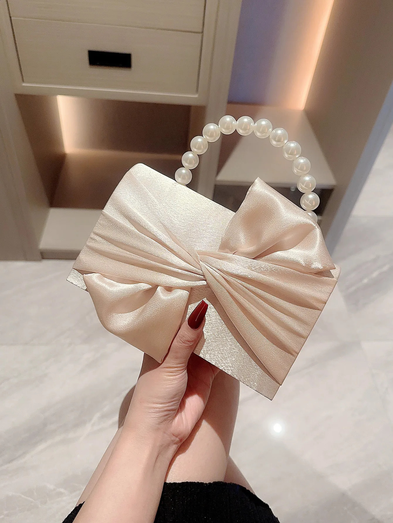 Lady Exquisite Flower Evening Bag white Wedding Bag Faux Pearl Handheld Banquet Bag Evening Bag Party Bag Prom Bag Dress Bag 240813
