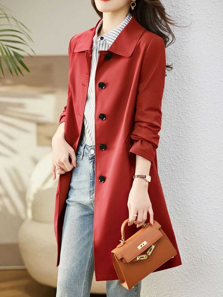 Womens trench coat Korean style oversized retro solid casual womens elegant jacket 240814