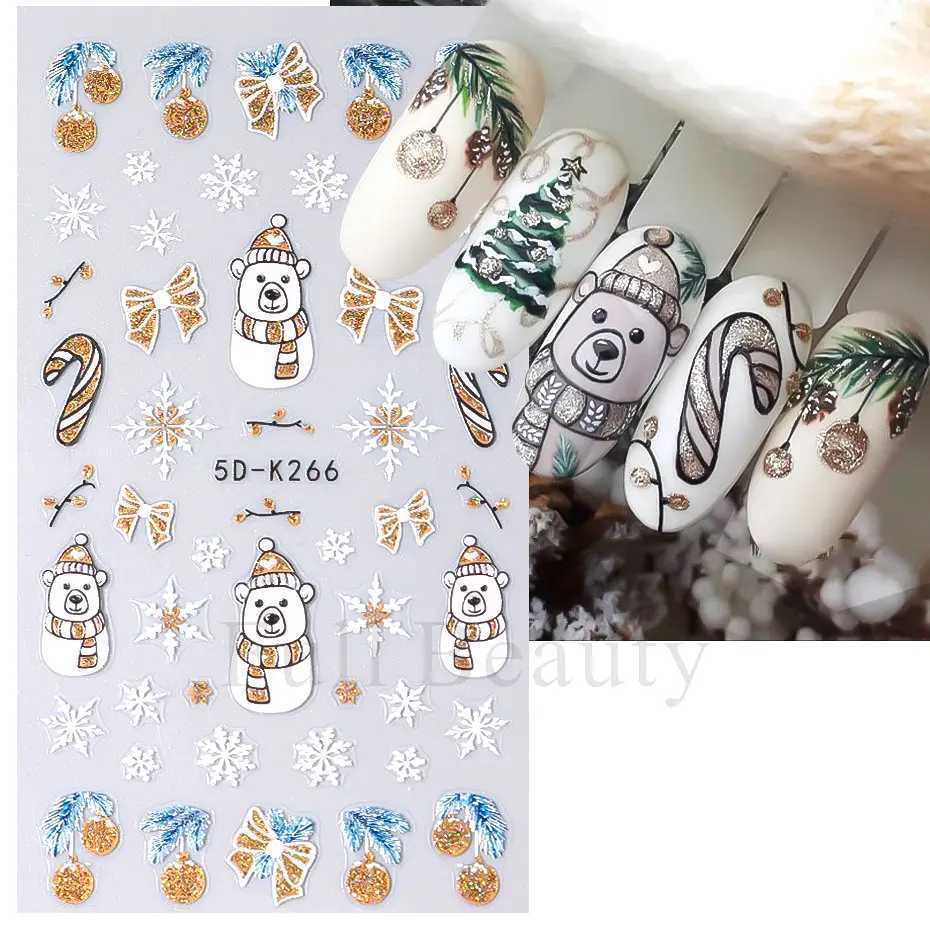 5D Embossed Christmas Nail Stickers Shiny Glitter Gold Silver Snowflake Snowman Santa Claus Tree Winter Xmas Nail Decor DecalsXJ240814