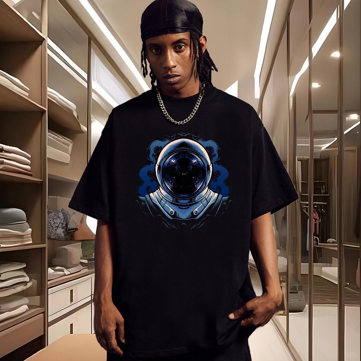Men T Shirts 230g 100% Cotton cosmonaut Home Outdoor Crew Neck White Plus Size Men Clothes T-Shirt Fashion New Wholesale Tee Shirt