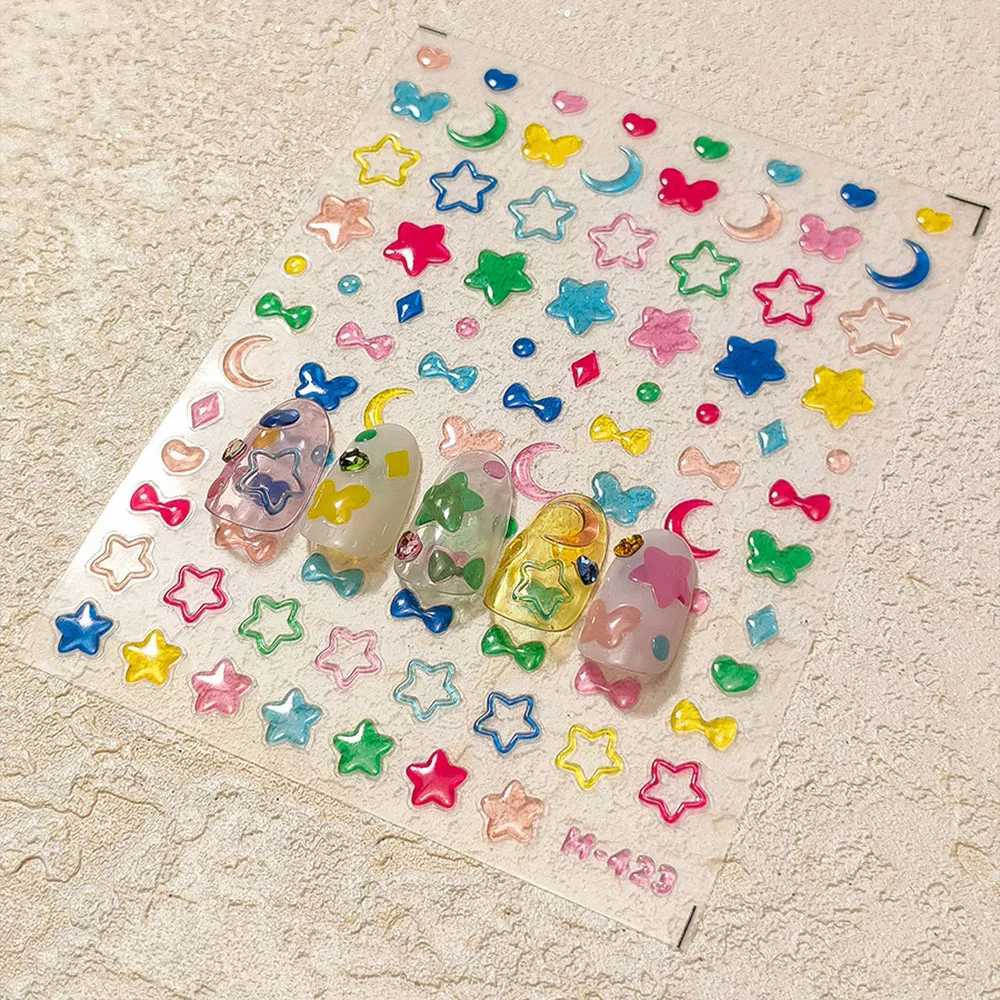 1pc 5D Stars Jelly Nail Sticker Y2K Lovely Color Jelly Self Adhesive Nail Art Sticker Decals Cute Flowers Manicure Decals DecorXJ240814